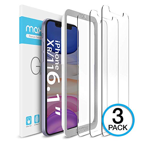 Product Cover Maxboost Screen Protector Compatible with Apple iPhone 11 and iPhone XR (6.1 Inch) (3 Pack, Clear) 0.25mm Tempered Glass Screen Protector w/ Advanced HD Clarity / Case Friendly 99% Touch Accurate