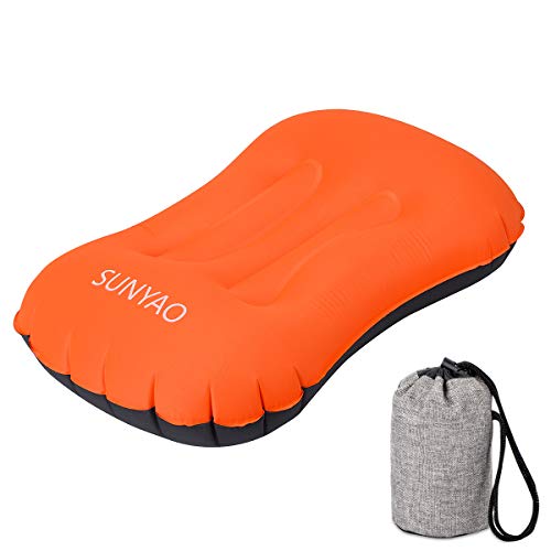 Product Cover SUNYAO Ultralight Inflatable Camping Pillows - Compressible, Compact, Inflatable, Comfortable, Ergonomic Pillow for Neck & Lumbar Support While Camping, Backpacking，Hiking