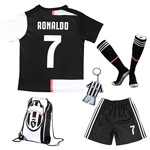 Product Cover BIRDBOX Youth Sportswear C.Ronaldo Juve 7 Kids Home Soccer Jersey/Shorts Bag Keychain Football Socks Set (7-8 Years)
