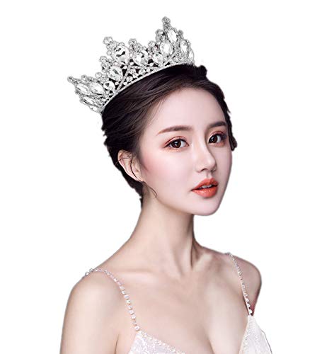 Product Cover Vintage Rhinestones Crystal Crown for Women Wedding Bridal Tiara Flower Crown Hair Accessories (silver-white)