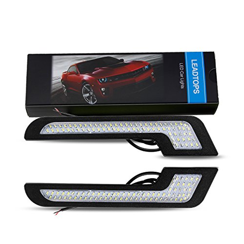 Product Cover LEADTOPS Daytime Running Lights LED White Light L-Shape Strips 72 SMD Glass LENS with Back Sticker 12V DRL 6W DIY LED Lamp 100% Waterproof,1 Year Warranty (2 Pack)