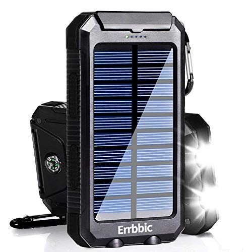 Product Cover Solar Power Bank 10000mAh Solar Charger Waterproof Portable External Battery USB Charger Built in LED Light with Compass for All Smartphone Android Cellphones