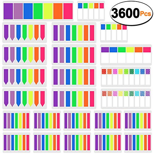 Product Cover SIQUK 3600 Pieces Page Markers Colored Sticky Tabs Page Marker Flag Polka Dots and Stripes Note Tabs Fluorescent Index Flags Tab, 24 Sets