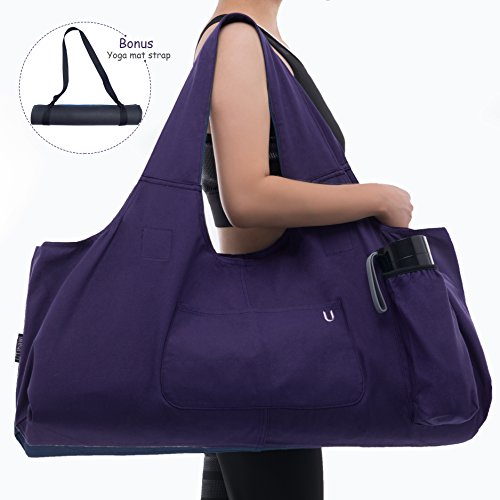 Product Cover Uhawi Yoga Mat Bag Large Yoga Mat Tote Sling Carrier with 4 Pockets Fits Mats with Multi-Functional Storage Pockets Light and Durable（with Yoga Mat Carrying Strap） (Purple)