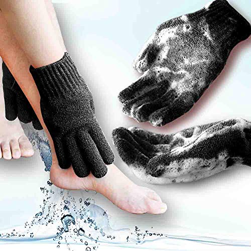 Product Cover Home Spa HEAVY Exfoliating gloves Hydro full body wash to cleanse scrub glove - Shower & Bath - Deep clean dead skin and Improves blood circultion (1 pair Plain, Black)