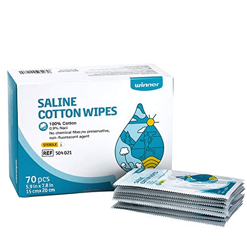 Product Cover Unscented Baby Saline Wet Wipe, 100% Cotton, Individual Foil Package, Sterilize, Multi-Purpose for Baby's Sensitive Eyes and Face, 70 Count, Large Size 5.9