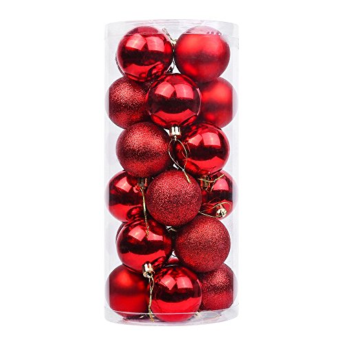 Product Cover DegGod 24 Pcs 60mm/2.36inches Christmas Balls Baubles Ornaments, Shatterproof Shiny Matte Glittering Christmas Tree Hanging Ball Set for Xmas Tree Decorations (Red)