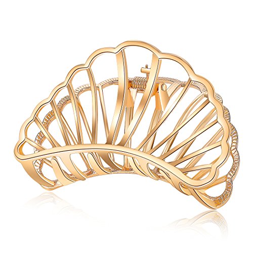 Product Cover ACCGLORY Gold Metal Hair Jaw Clips Hollow Geometric Hair Claw for women (Fan-Gold)