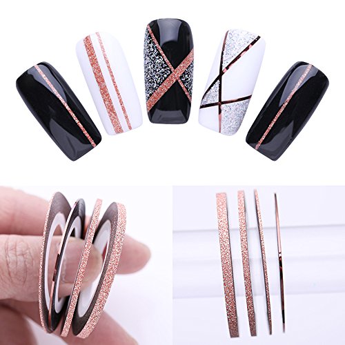 Product Cover Vonrui 3 Pcs Nail Striping Tape Lines Set Rose Gold Matte Glitter 1mm 2mm 3mm Adhesive Stickers Nail Art DIY Styling Tool