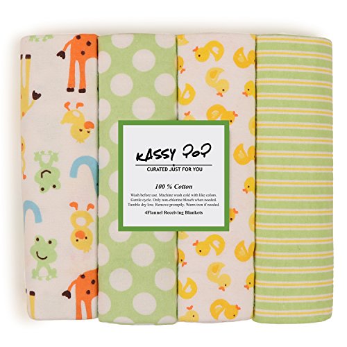 Product Cover Square Kassy Pop Newborn Baby's Cotton Flannel Wrapping Sheets Swaddles Blankets (0-1.5 Years, Pack of 4)