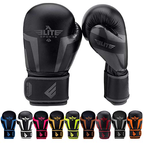 Product Cover Boxing Gloves for Men, Women, and Kids, Elite Sports Kickboxing Punching Bag Pair of 2 Gloves (Black 16 Oz)