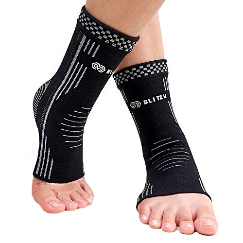 Product Cover BLITZU #1 Ankle Brace Medical Grade Plantar Fasciitis Compression Sock, Best Foot Sleeve with Arch Support, Injury Recovery, Relieve Joint Pain Eases Swelling, Heel Spurs (Black, Large)
