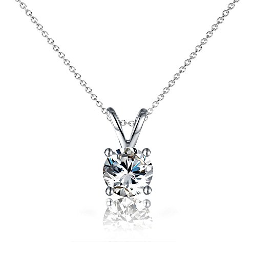 Product Cover Cate & Chloe Faye Loyal Solitaire Pendant Necklace, Women's 18k White Gold Plated Necklace with Large Sparkling Solitaire Round Cut Swarovski Crystal, Silver Pendant Necklace for Women