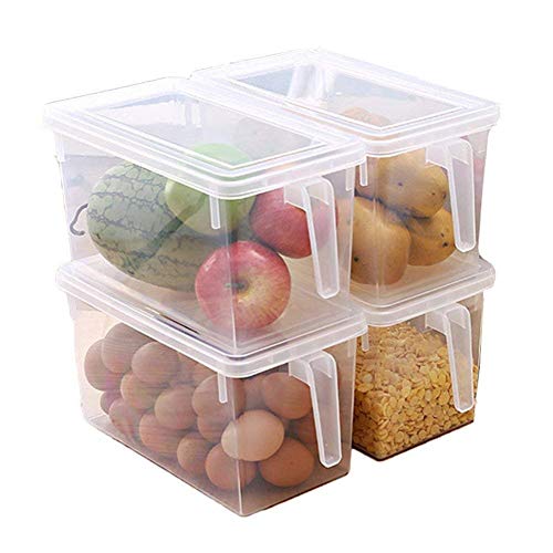 Product Cover SAMPLUS MALL (LABEL) Pack of 2 Plastic Storage Containers Square Handle Food Storage Organizer Boxes with Lids for Refrigerator Fridge Cabinet Desk