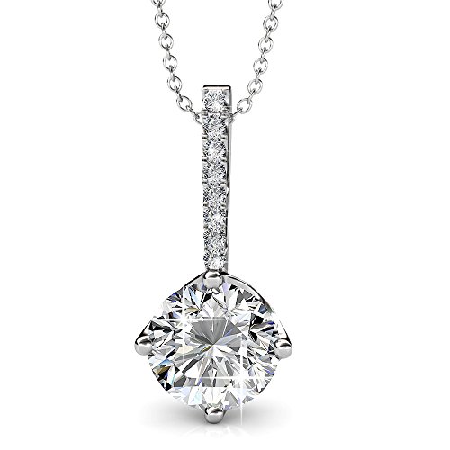 Product Cover Cate & Chloe Blythe Amity Pendant Necklace with Solitaire Swarovski Crystal, Women's 18k White Gold Plated Necklace with Sparkling Round Cut Swarovski Crystal, Silver Pendant Necklace
