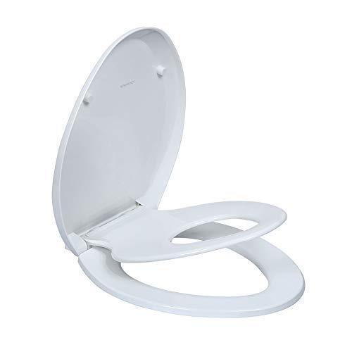 Product Cover Elongated Toilet Seats with Built in Potty Training Seat, Magnetic Kids Seat and Cover, Slow Close, Fits both Adult and Child, Plastic, White