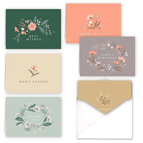 Product Cover Soft Springs Floral Thank You - Congratulations - All Occasion Folded Assortment Card Pack - Set of 36 cards, 6 designs - 6 cards per design, 4 7/8'' x 3 1/2''. Blank inside. Made in the USA. Blank wh