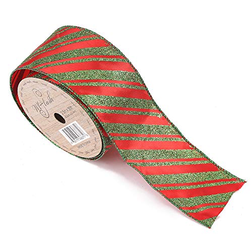 Product Cover 2-1/2-Inch Wide by 10 Yard Spool Wired Edge Craft Ribbon (671 Striped Red Green)