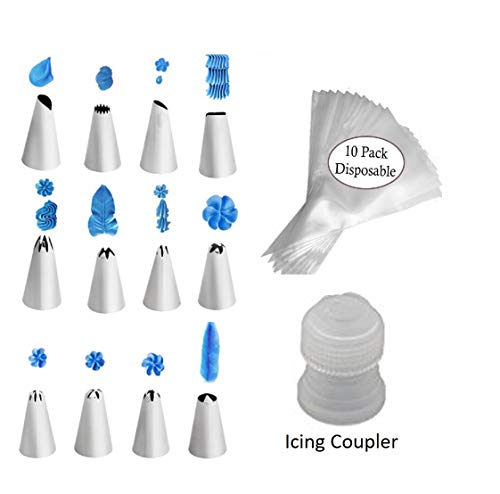 Product Cover SYGA Set of Multiple Pattern Russian Nozzles Cake Nozzles Cake Decoration Pastry Nozzle with Coupler and 10 Icing Bag (Set of 12 Nozzles Set_1)