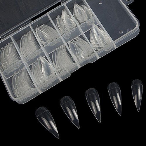 Product Cover AORAEM Stiletto Nail Tips Shape Clear Half Cover False Nails 10 Sizes 100pcs with Box For DIY Nail Art And Nail Salons (clear)