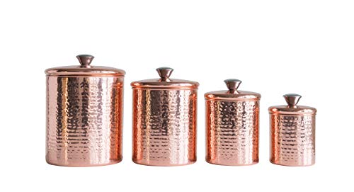 Product Cover Creative Co-Op Hammered Stainless Steel Canisters with Lids in Copper Finish (Set of 4 Sizes)