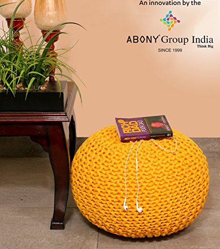 Product Cover ABONY Cotton Hand Knitted Soft, Comfort Ottoman Pouffe Foot Stool for Bedroom, Living Room (30 x 45 cm, Yellow)