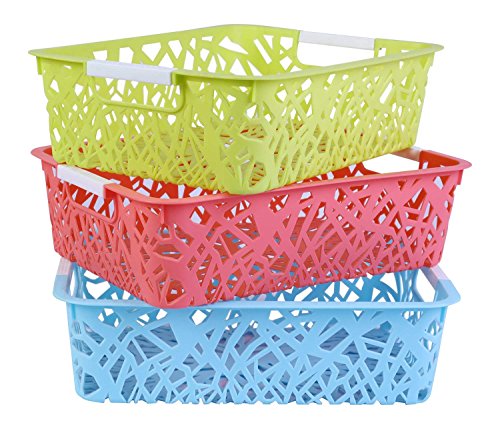Product Cover AB SALES Plastic Storage Basket Box Organizer for Jars, Bottle, Fruits, Vegetable, Utensils (29x21x8 cm, Multicolour) -Set of 3 Pieces