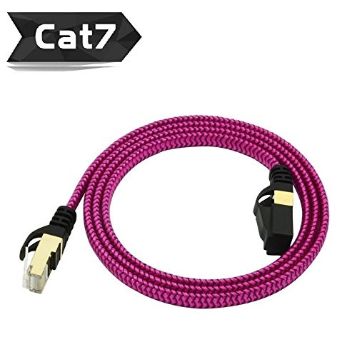 Product Cover 2 Meters CAT7 10 Gigabit Ethernet Ultra Flat Patch Cable with Gold Plated & Shielded RJ45 Connectors and Nylon Braided Jacket for Modem Router LAN Network(Rose Red)
