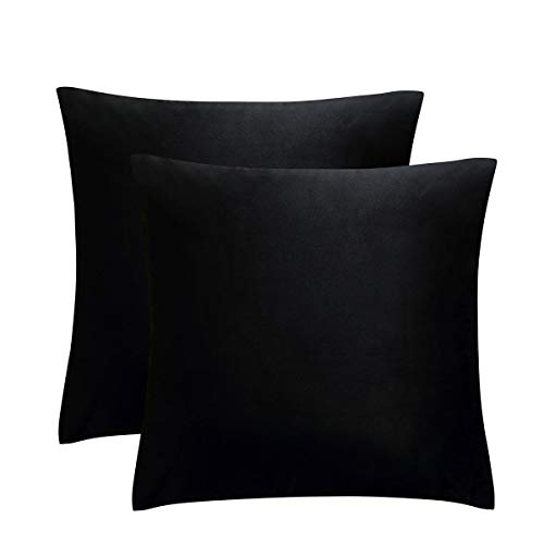 Product Cover JUSPURBET Pack of 2,Velvet Decorative Throw Pillows Covers Cases for Couch Bed Sofa,Soild Color Soft Pillowcases,26x26 Inches,Black