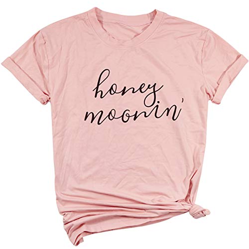 Product Cover Honeymoonin Funny Honeymoon T Shirt Women Bride Vacation Tee Short Sleeve Tops Size M (Pink)