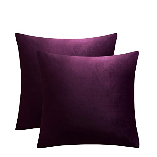 Product Cover JUSPURBET Eggplant Purple Throw Pillow Covers 16x16 Inches,Pack of 2 Velvet Pillow Covers,Decorative Super Soft Throw Pillow Cases for Sofa Couch Bed