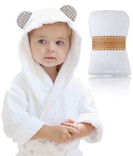 Product Cover Channing & Yates - Premium Baby Robe - Toddler Robe - Organic Bamboo Hooded Bathrobe Towel - Thick & Soft (Beige)