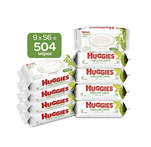 Product Cover HUGGIES Natural Care Unscented Baby Wipes, Sensitive, Water-Based, 9 Total Flip Top Packs, 504 Count