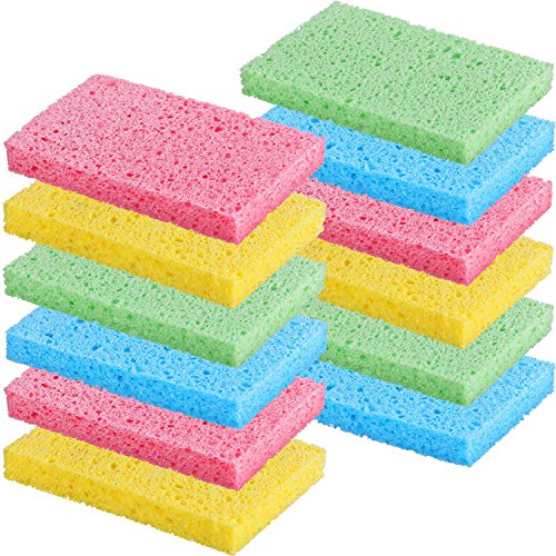 Product Cover 12 Pieces Cleaning Scrubbing Sponge, Kitchen Cellulose Dish Sponge for Removing Hard Dirt, Oil, Non-Scratch on Windows Non-Stick Pan, Assorted Colors (1.5 cm in Thickness)