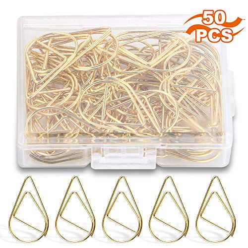 Product Cover Paper Clips, 50 Pieces Diamond Shaped Paperclips, Creative Gold Drops Shaped Document Clips Office Clips for School Personal Document Organizing and Classifying Professional Work (50 Gold)