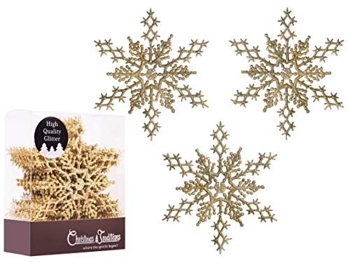 Product Cover Christmas Traditions 6 inch Gold Glittered Snowflake (Set of 18) Ornaments Hanging Tree Decorations
