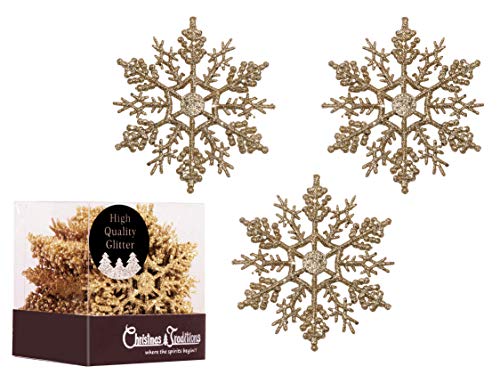 Product Cover Christmas Traditions 4 inch Gold Glittered Snowflake (Set of 28) Ornaments Hanging Tree Decorations