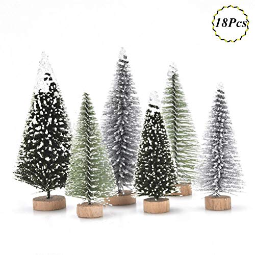 Product Cover Haodeba 18Pcs Miniature Pine Trees Sisal Trees with Wood Base Christmas Tree Set Tabletop Trees for Miniature Scenes, Christmas Crafting and Designing, Mixed Size