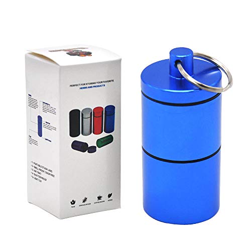 Product Cover Stash Jar -Detachable Double Deck Airtight Water Proof/Smell Proof Aluminum Herb Container Bottle (Blue)
