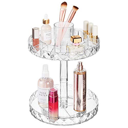 Product Cover mDesign Spinning 2-Tier Lazy Susan Makeup Turntable Storage Center Tray - Rotating Organizer for Bathroom Vanity Counter Tops, Dressing Tables, Cosmetic Stations, Dressers - 10.25