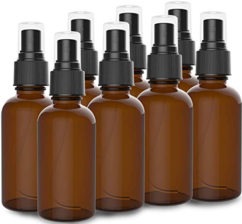 Product Cover 8 Pack Amber Spray Bottles 2oz - [THE PERFECT SPRAY] - Empty Glass Bottles For Cleaning Solutions - Best Refillable MIST SPRAY Pack Perfume Atomizer [2oz]