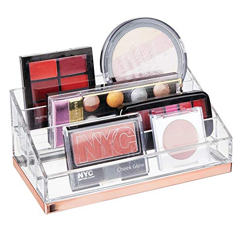 Product Cover mDesign Plastic 4 Tier Cosmetic Palette Organizer with 4 Compartments for Bathroom Vanity, Countertop or Cabinet to Hold Makeup, Lipstick, Eyeliner, Beauty Accessories - Clear/Rose Gold