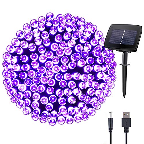 Product Cover Hopolon Solar String Lights Outdoor Waterproof 72ft 200LED for Patio, Lawn,Garden, Home, Wedding, Holiday, Christmas Party, Xmas Tree Decoration,Waterproof/Timer/USB Charge (Purple)