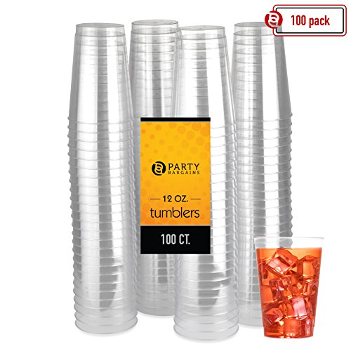 Product Cover Party Bargains Clear Plastic Cups | Premium Quality & Heavy-duty Party Glasses for Juice, Soda, Ice Coffee, Tea | BPA Free Disposable Transparent Tumbler | 12 Oz. (100 Count)
