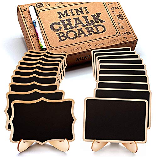 Product Cover Mini Chalkboard Signs, 20 Pack Framed Small Chalkboard Labels with Easel Stand, Wooden Blackboard for Table Numbers, Food Signs, Wedding Signs, Message Board, Place Cards and Event Decorations