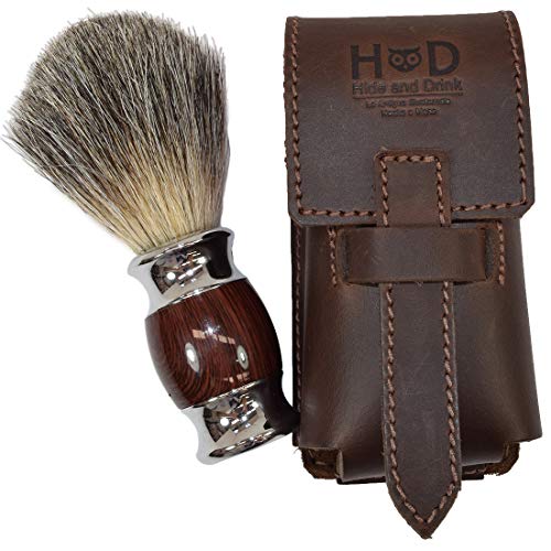 Product Cover Thick Leather Shaving Barber Brush Case/Travel Protective Sleeve Handmade by Hide & Drink :: Bourbon Brown