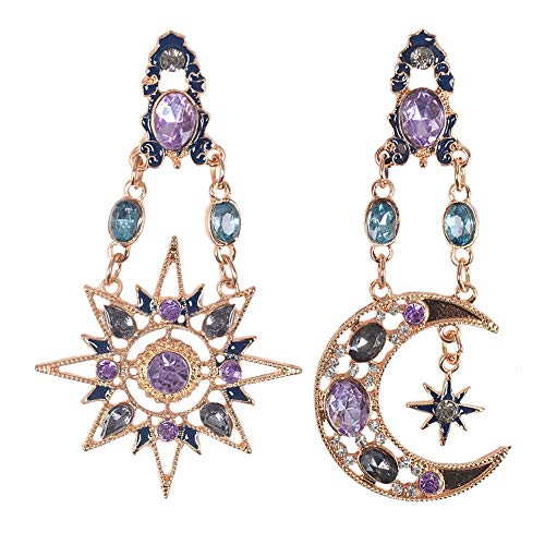 Product Cover Pinksee Retro Crystal Rhinestone Moon Sun Dangle Earring Gothic Baroque Bohemian Drop Earrings