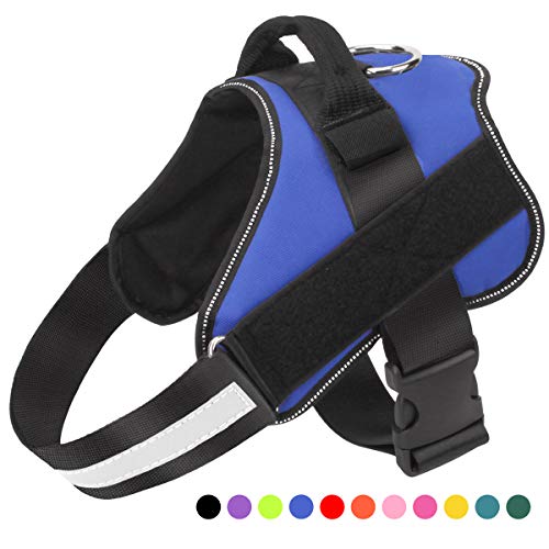 Product Cover Dog Harness No Pull Reflective Adjustable Pet Vest with Handle for Outdoor Walking- No More Pulling, Tugging or Choking(Blue,L)
