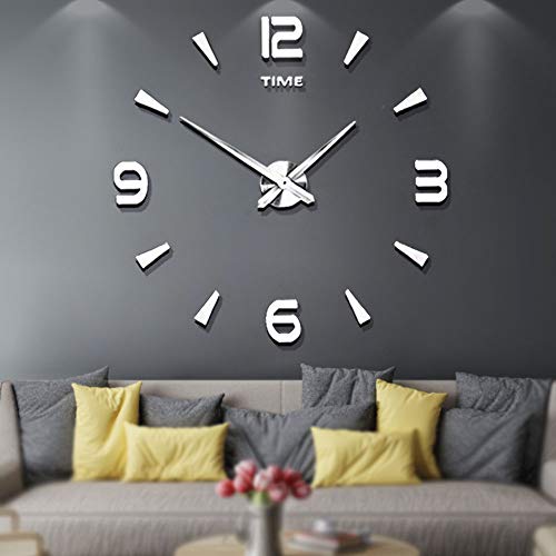 Product Cover Mintime Frameless Large 3D DIY Wall Clock Mirror Stickers Home Office School Decoration (2-Year Warranty) (015-SR)