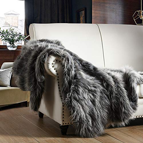 Product Cover HORIMOTE HOME Luxury Faux Fur Throw Blanket, Grey and Black High Pile Mixed Throw Blanket, Super Warm, Fuzzy, Elegant, Fluffy Decoration Blanket Scarf for Sofa, Couch and Bed, 50''x 60''